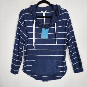 NWT! Market & Spruce Brushed Knit Lightweight Hoodie Navy Blue White Size XS